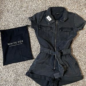 NEVER WORN!! TAGS ATTACHED!! Black wash denim Romper from White Fox Boutique